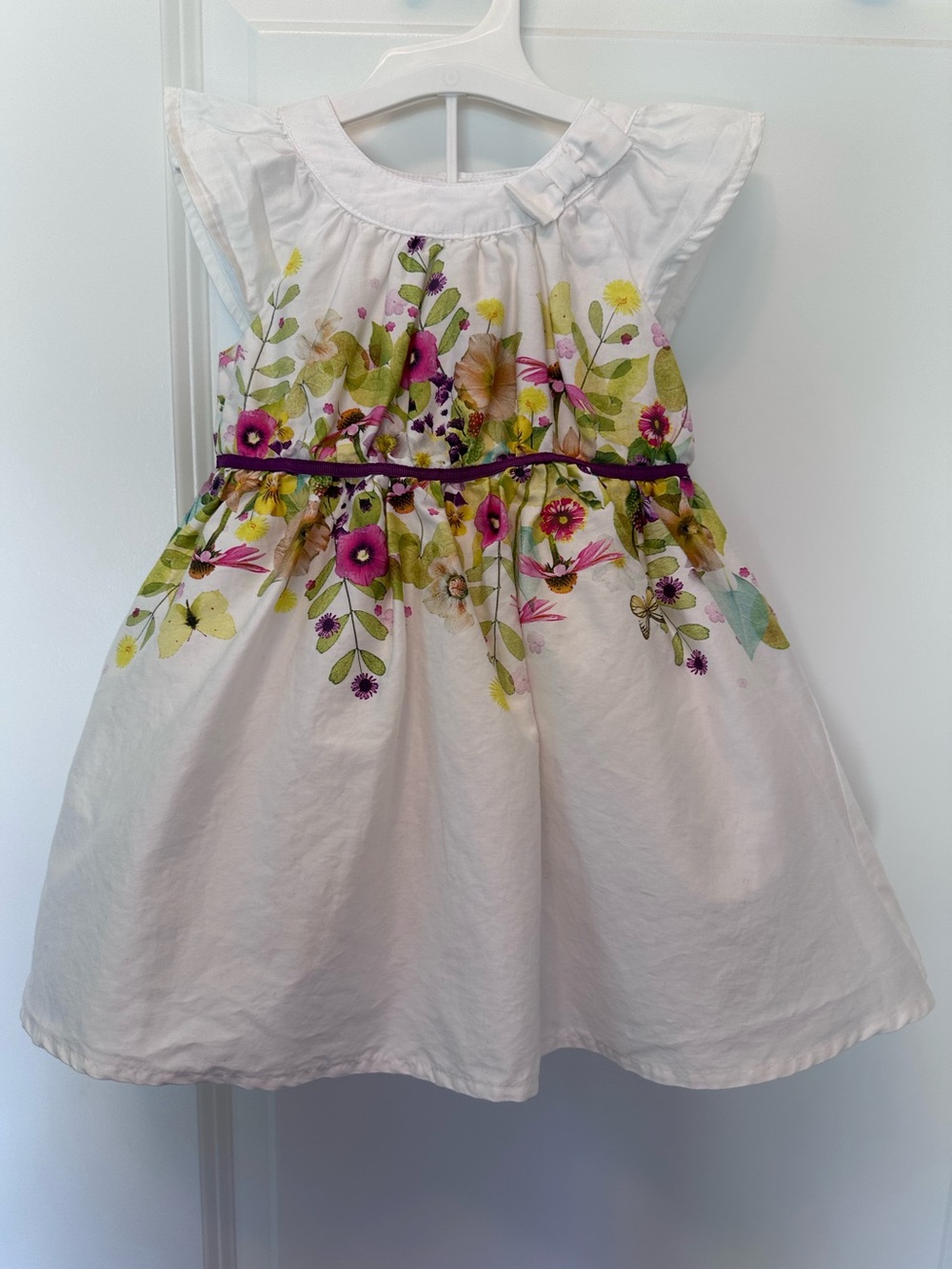 Cherokee Girls White Floral Print Summer Formal Lined Dress Size 18 months